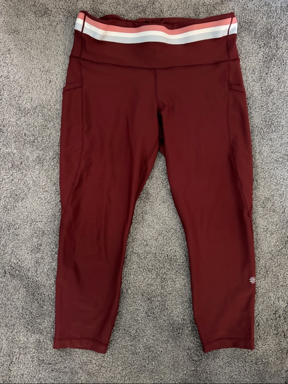 Athleta maroon Interval Stash High Rise Stripe 7/8 Legging Size L petite